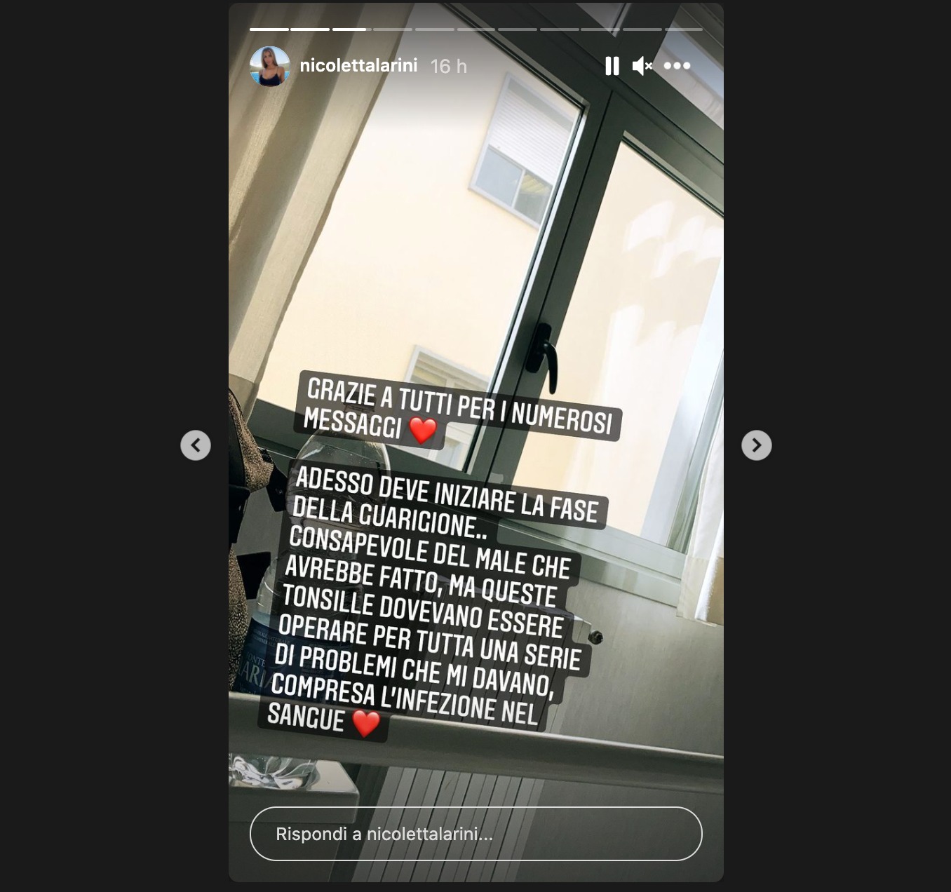 nicoletta larini ricovero ospedale instagram