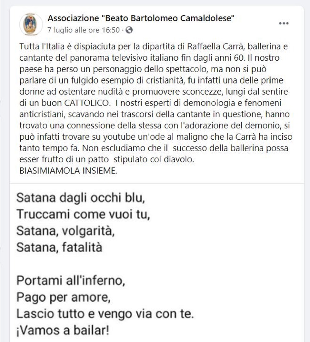 raffaella carrà accuse choc testi canzoni