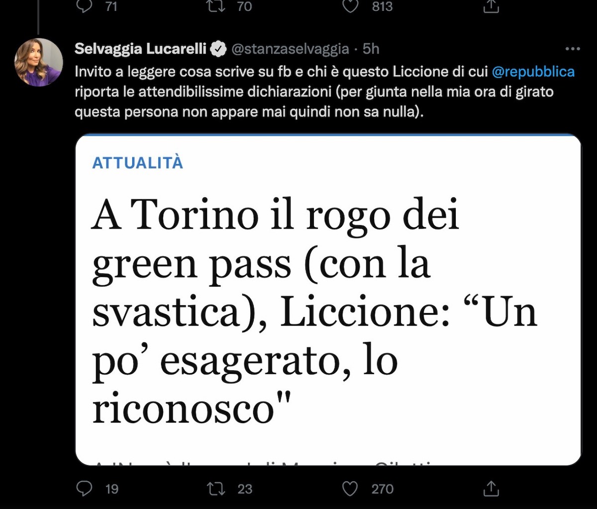 selvaggia lucarelli contro articolo repubblica aggressione