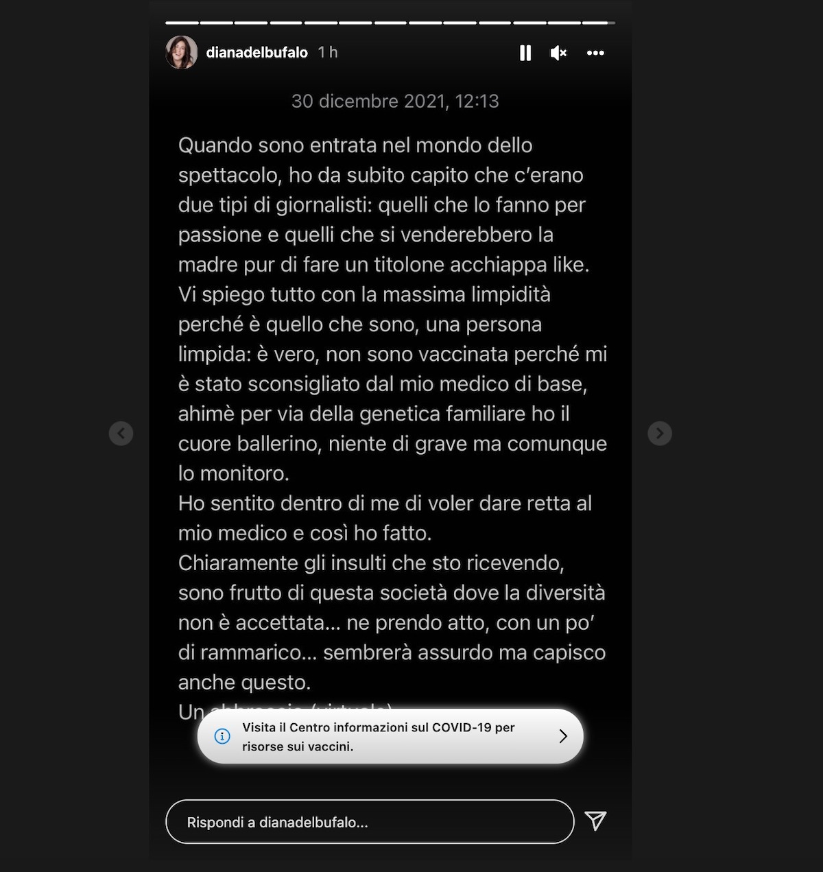 diana del bufalo polemica social vaccino