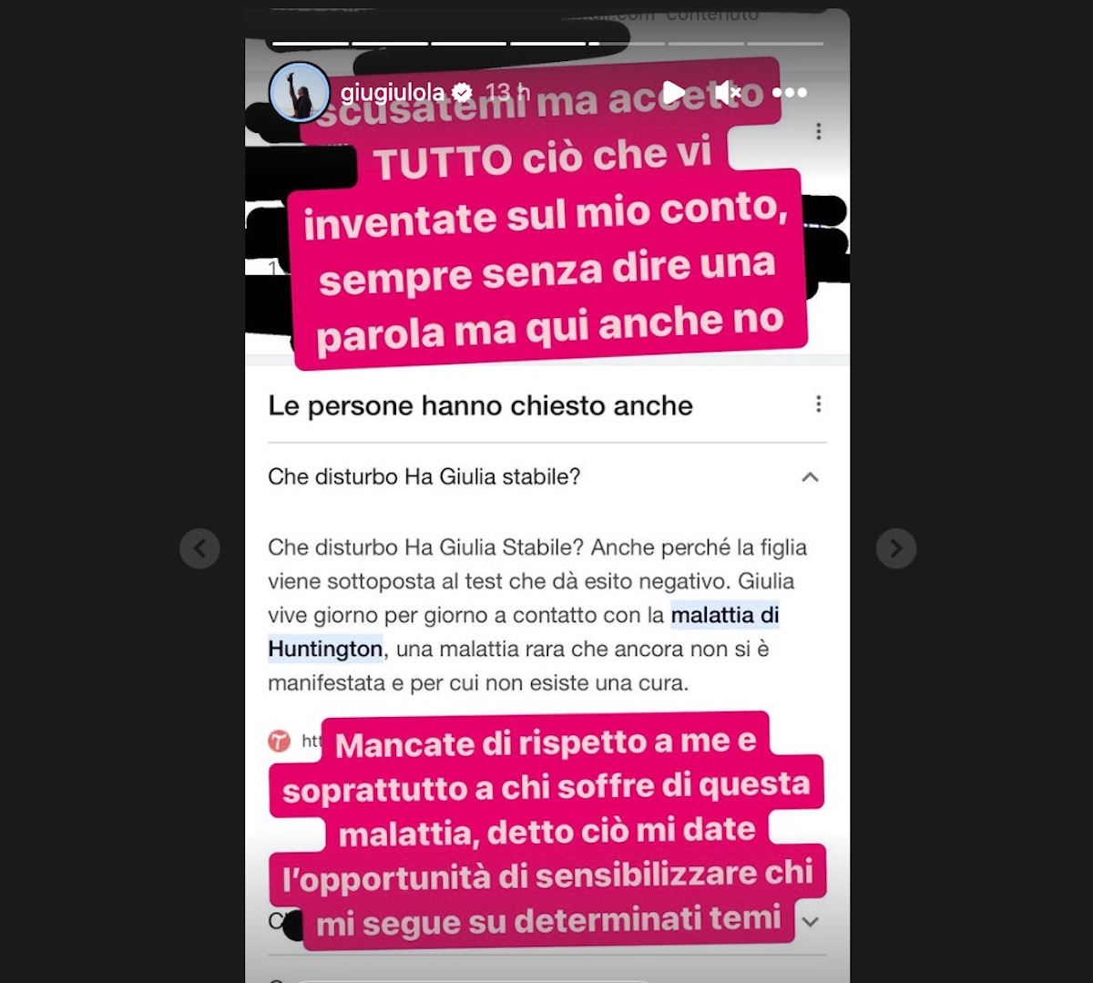 giulia stabile social malattia falso